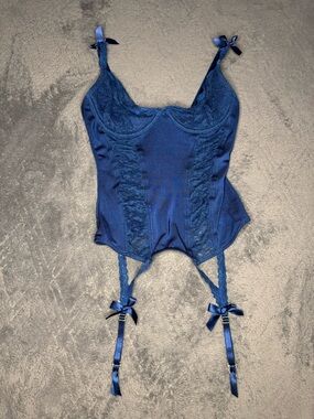 Navy Blue Lace Bustier with Garter Straps